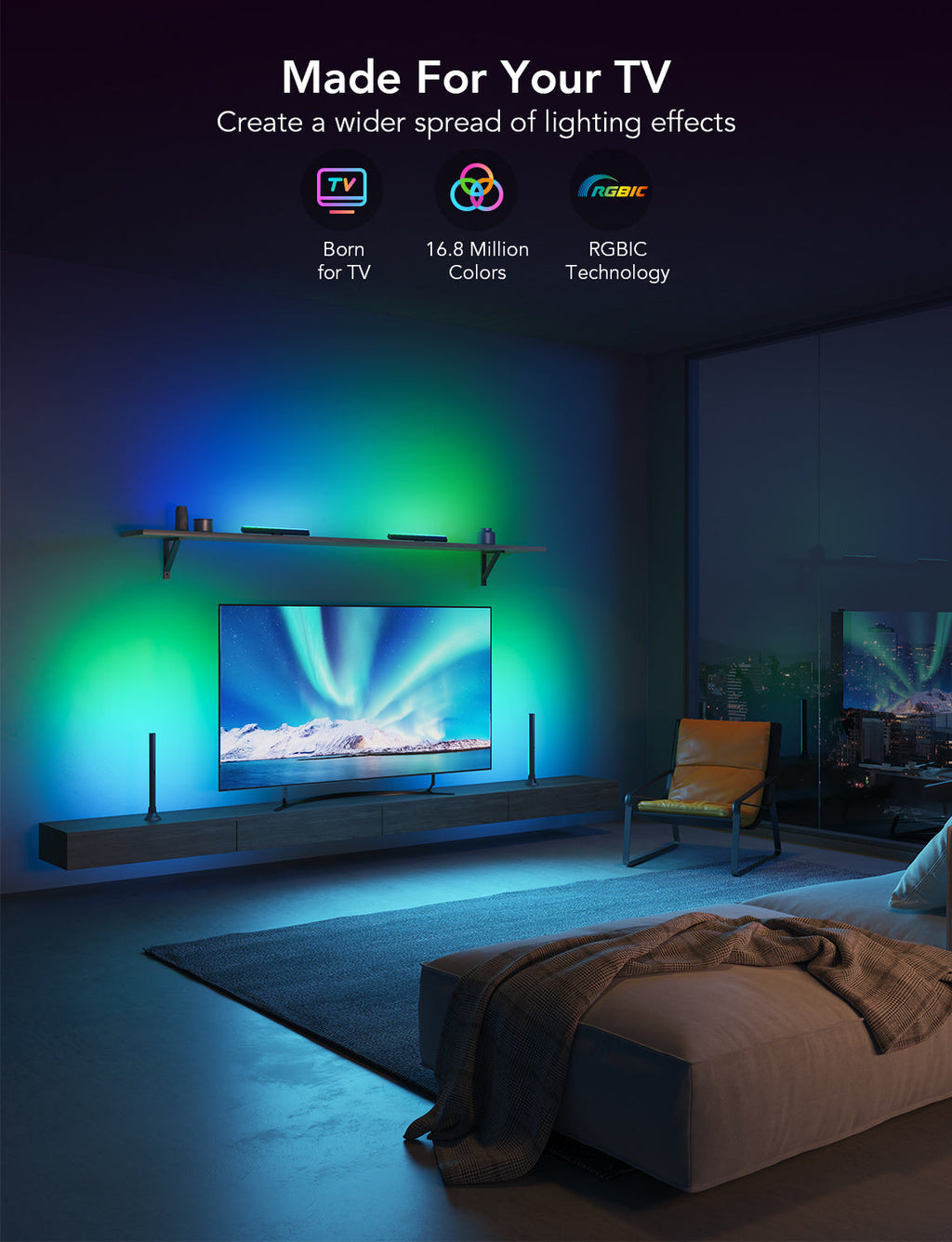 ⚡Govee H6046 - Kit de Barras LED RGBIC para TV (45–70″)